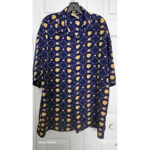 Forty Eight Jeans Mens XL Short Sleeve Button-Up Shirt Blue & Yellow Lion Print